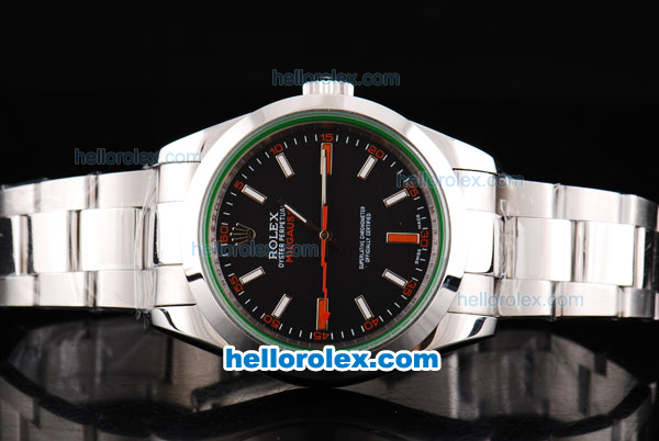 Rolex Milgauss Oyster Perpetual Swiss ETA 2836 Automatic Movement Silver Case with Black Dial and Stick Markers-Orange Second Hand - Click Image to Close